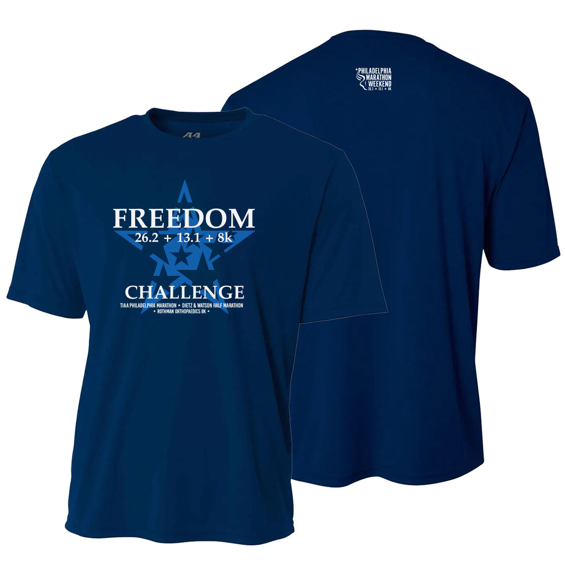 Philadelphia Marathon 2026-27 "Freedom Challenge" Special - 26.2 & 13.1 & 8K - SS Tech Tee - Navy