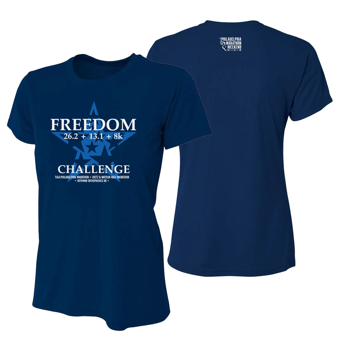 Philadelphia Marathon 2026-27 "Freedom Challenge" Special - 26.2 & 13.1 & 8K - SS  Tech Tee - Navy