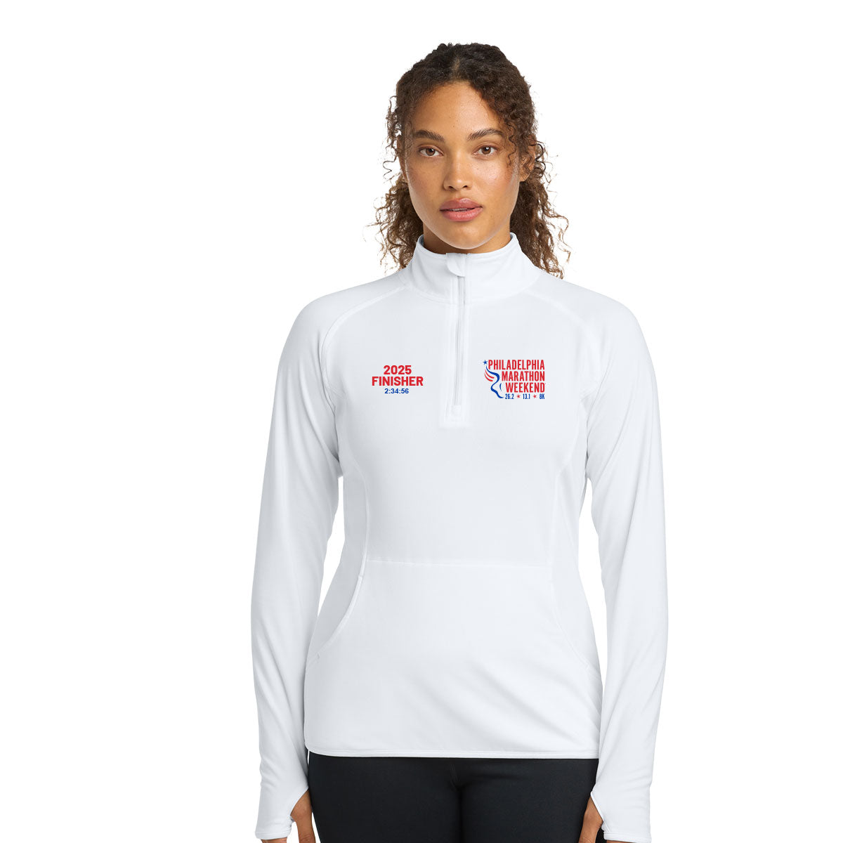 Philadelphia Marathon Weekend AACR 2025 Custom Finisher Embroidery design. Adult Stretch 1/4-Zip Pullover
