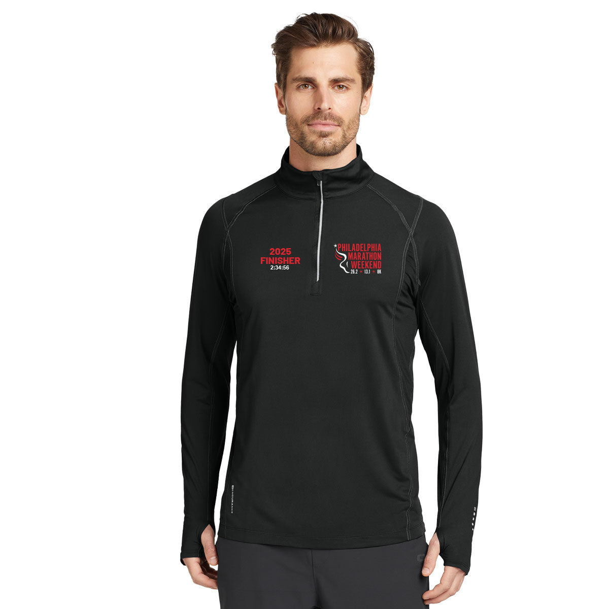 Philadelphia Marathon Weekend AACR 2025 Custom Finisher Embroidery design. OGIO¬® Adult Nexus 1/4-Zip Pullover