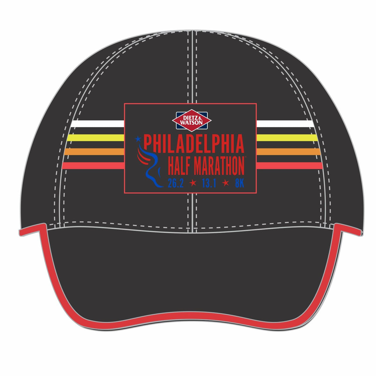 Cap - Tech Elite - Black / Stripes / Red Trim - 'Dietz & Watson Patch' Half Marathon Design