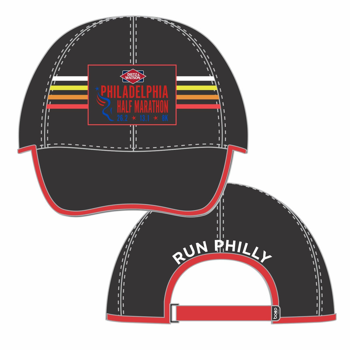 Cap - Tech Elite - Black / Stripes / Red Trim - 'Dietz & Watson Patch' Half Marathon Design