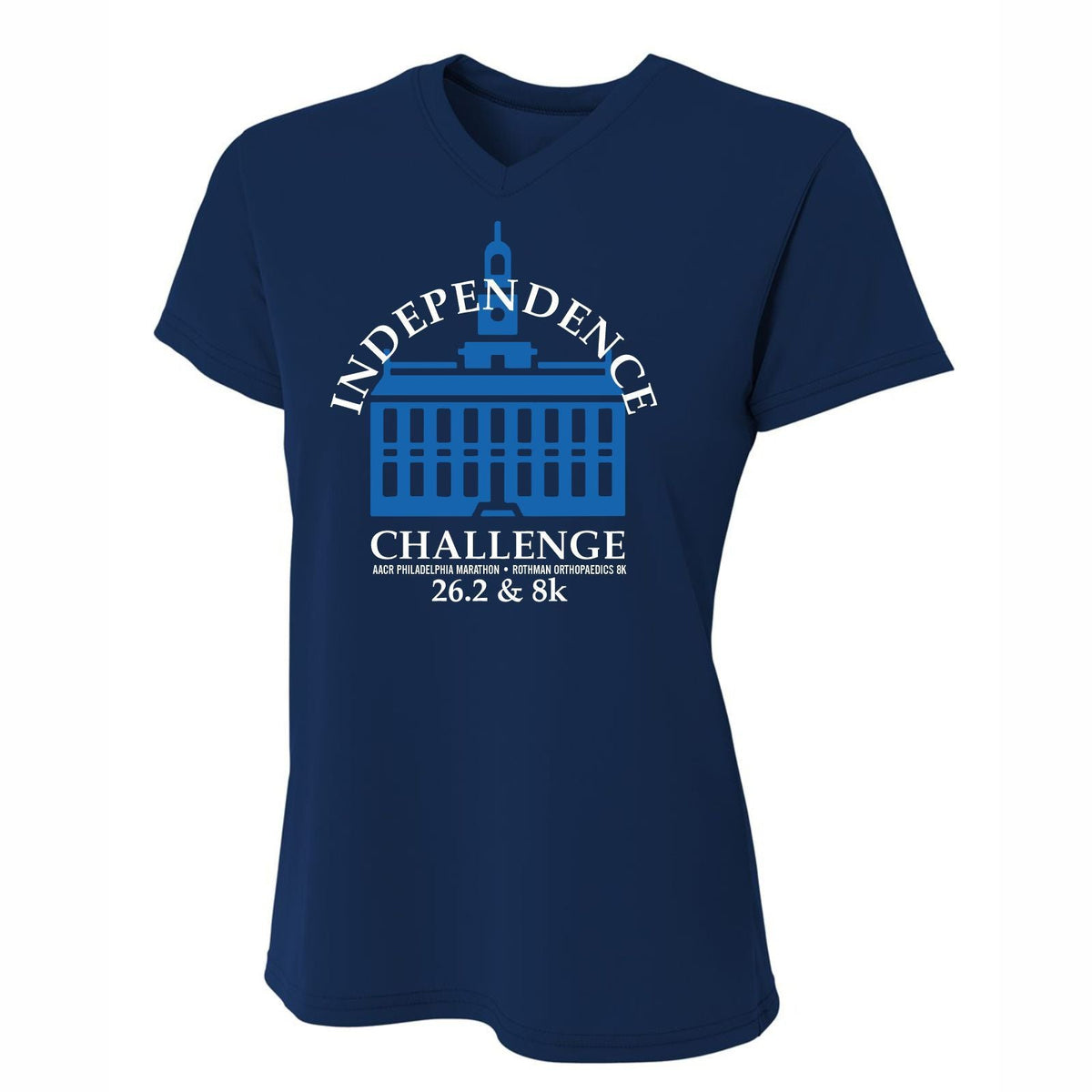 Philadelphia Marathon 2024 "Independence Challenge" Special - 26.2 & 8K - SS Tech V-Neck Tee - Navy