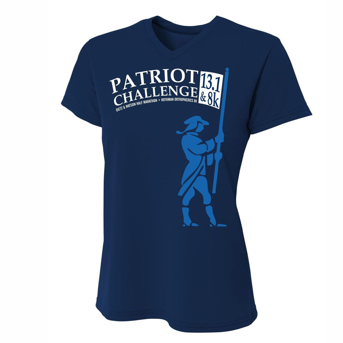 Philadelphia Marathon 2024 "Patriot Challenge" Special - 13.1 & 8K - SS V-Neck Tech Tee - Navy