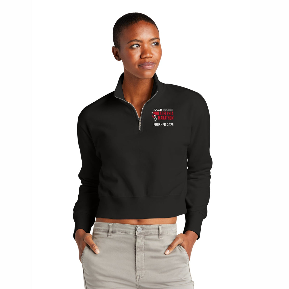 Fitted Crop Fleece 1/2 Zip -Black- AACR 2025 Finisher Embr.