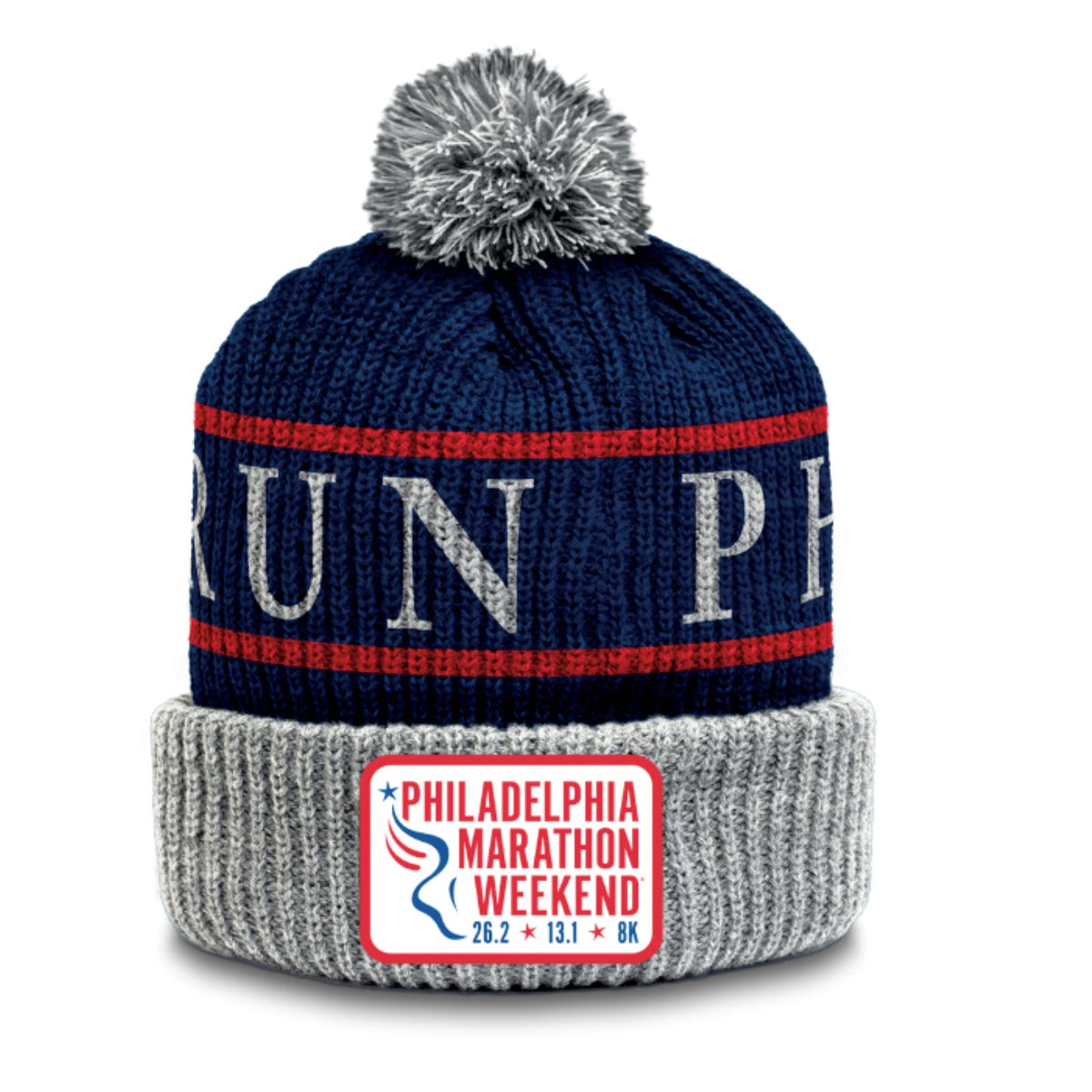Beanie -Navy/Grey Pom-Pom- Run Philly