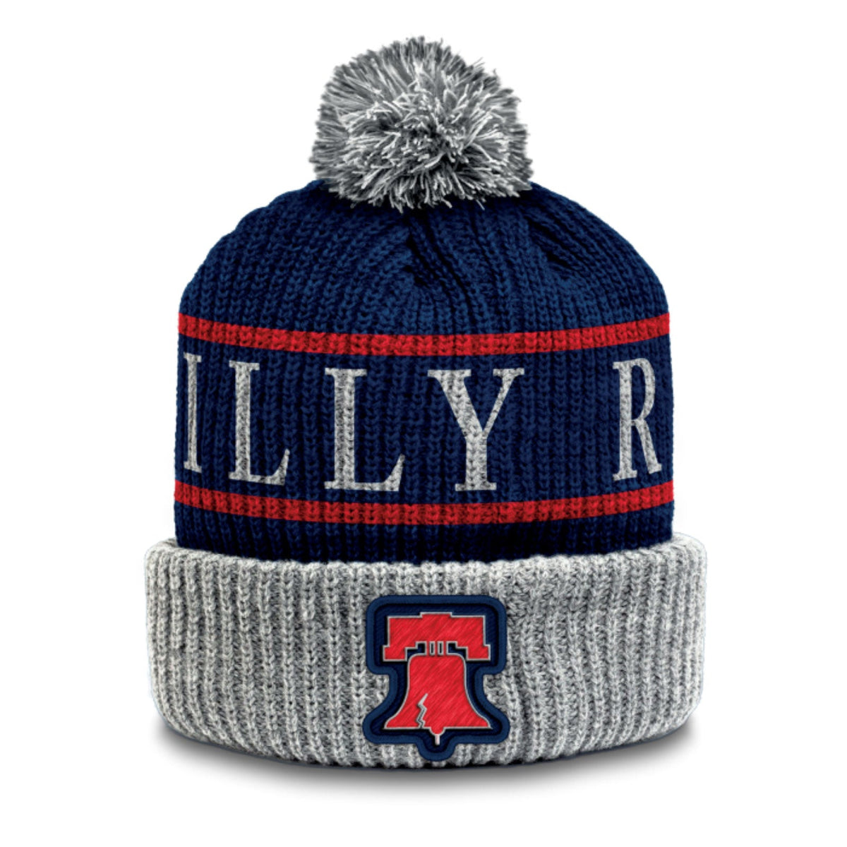 Beanie -Navy/Grey Pom-Pom- Run Philly