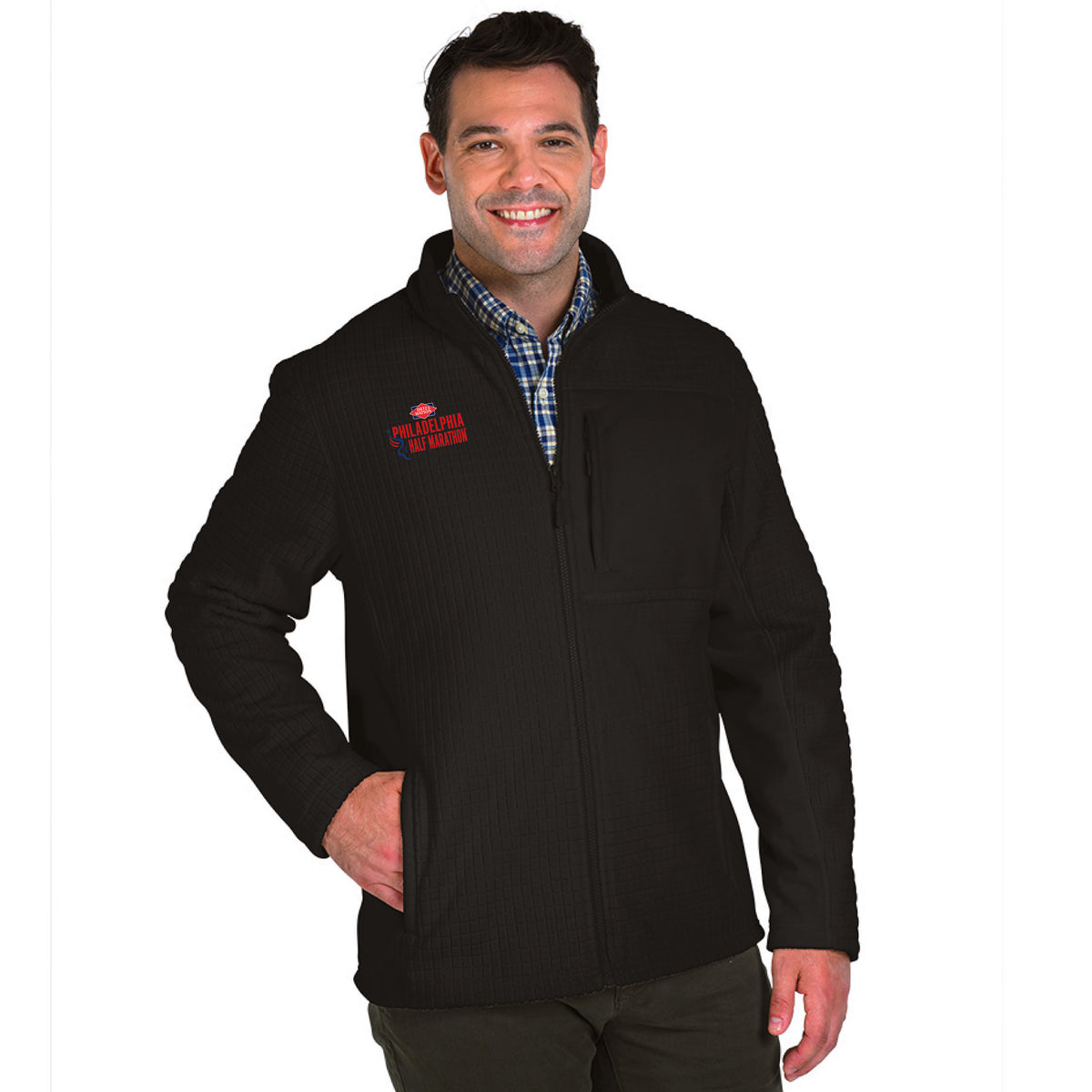 Adult Textured Zip Jacket -Black- D&W Embroidery