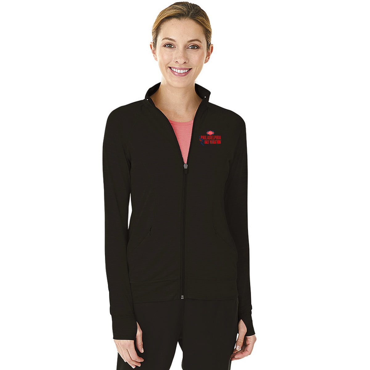 Fitted Tech Zip Jacket -Black- D&W Embroidery