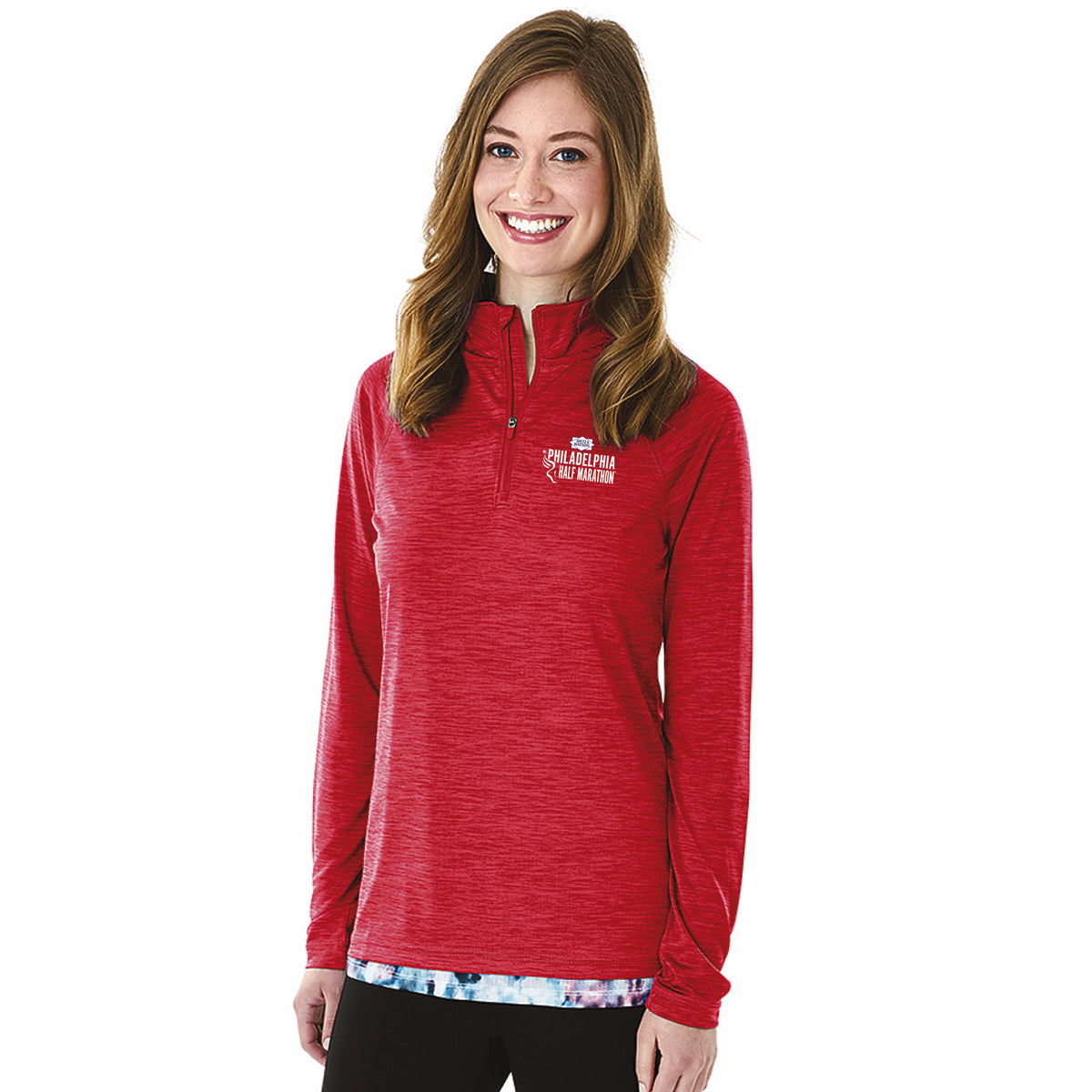 Fitted Tech 1/4 Zip -Space-Dye Red- D&W Embroidery