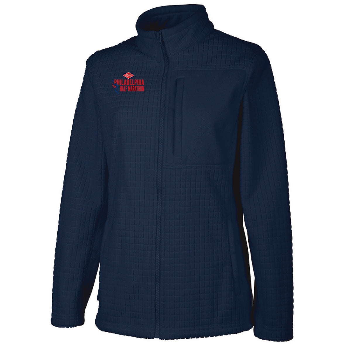 Fitted Textured Zip Jacket -Navy- D&W Embroidery