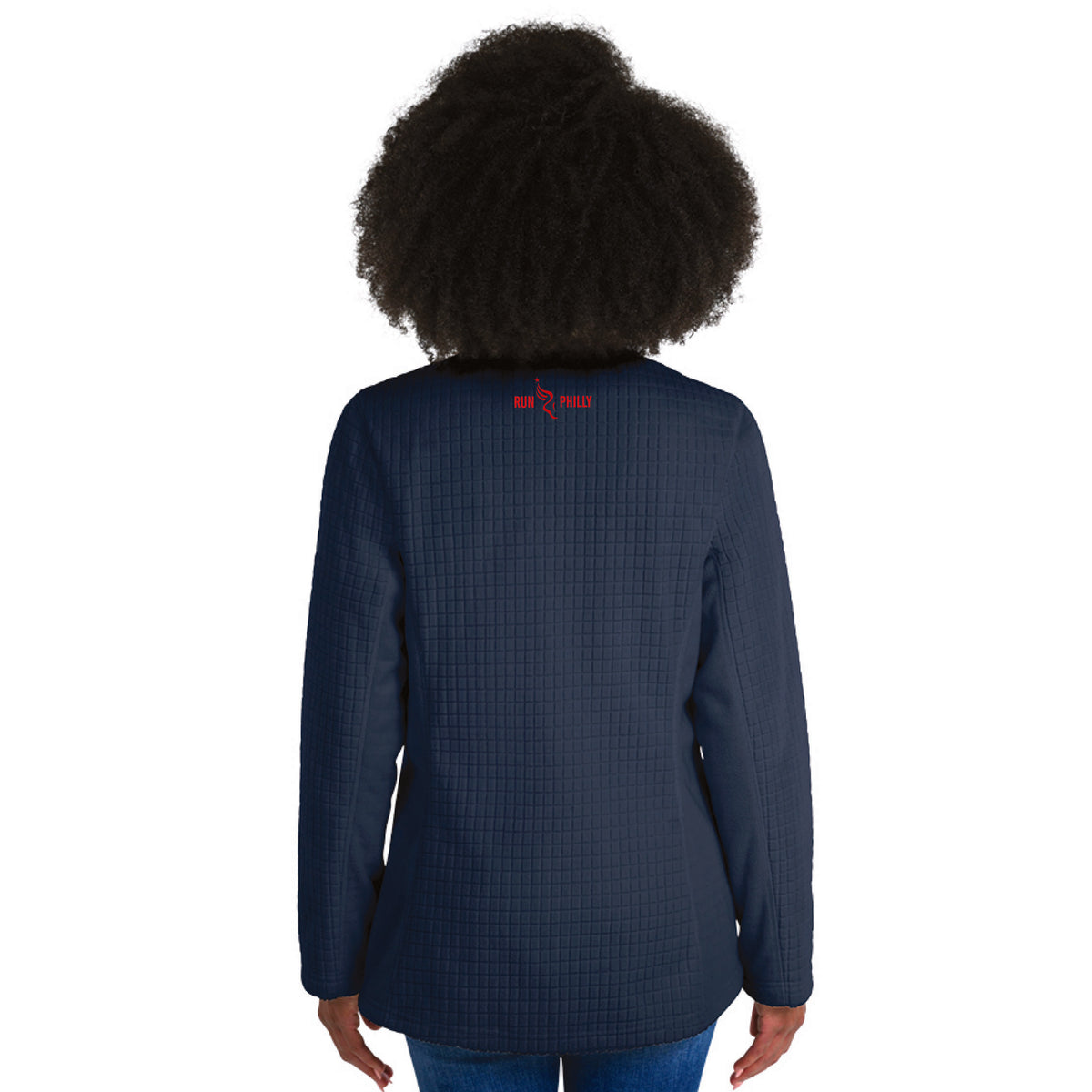 Fitted Textured Zip Jacket -Navy- D&W Embroidery